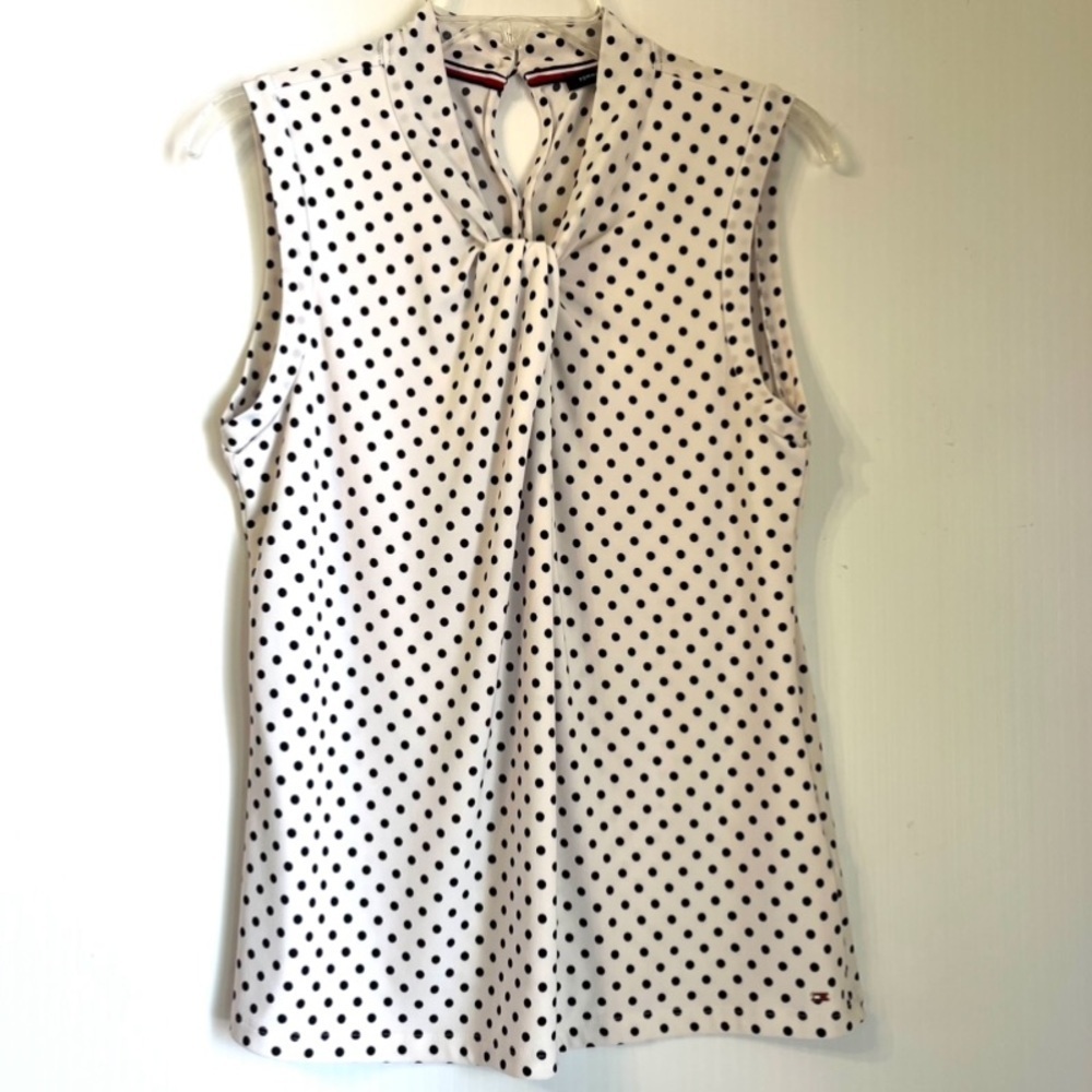 Tommy Hilfiger Women's Polka Dot Sleeveless Career Blouse M Keyhole Back Classic